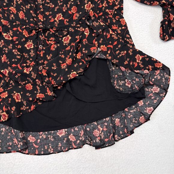 Free People Flower Fields Mini Dress Size Small Black Red Floral Flowy Buttons - Picture 5 of 11